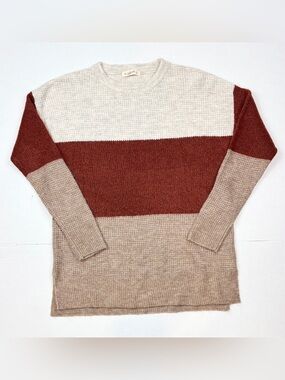 Magnolia Boutique Sweater SM Colorblock Waffle Knit Fall Harvest Beige Pullover